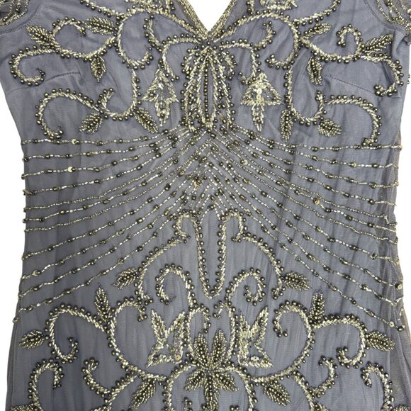 NEW Women's PISARRO NIGHTS Beaded Mesh Midi Cocktail Dress/Gown Violet | Size 8 - Picture 10 of 15